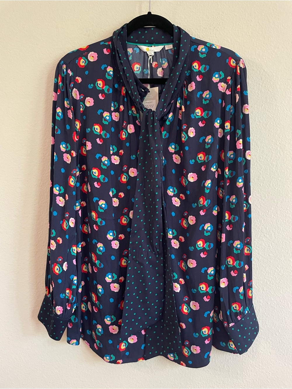 Boden Floral Removable Tie Neck Long Sleeve Button up Blouse NWT Size 16/18